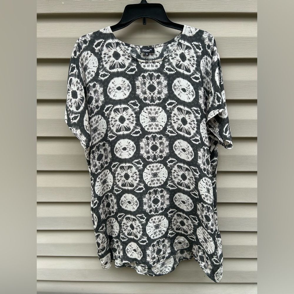 Tolani Anthropologie size M pure silk ink dye tunic blouse coverup mini dress